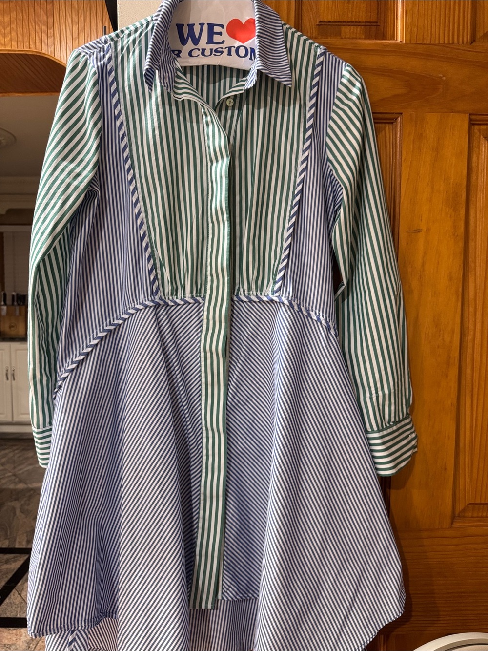 Zara Striped Midi Shirt Dress in Green and Blue